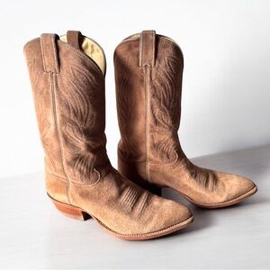 Justin Women’s Tan Leather Suede Cowboy Boots Size 10 Brown Cowgirl Rodeo